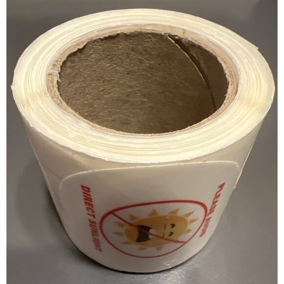 AVOID DIRECT SUNLIGHT 100-2” Circle Stickers on Roll Weatherproof Warning Labels - Picture 4 of 4